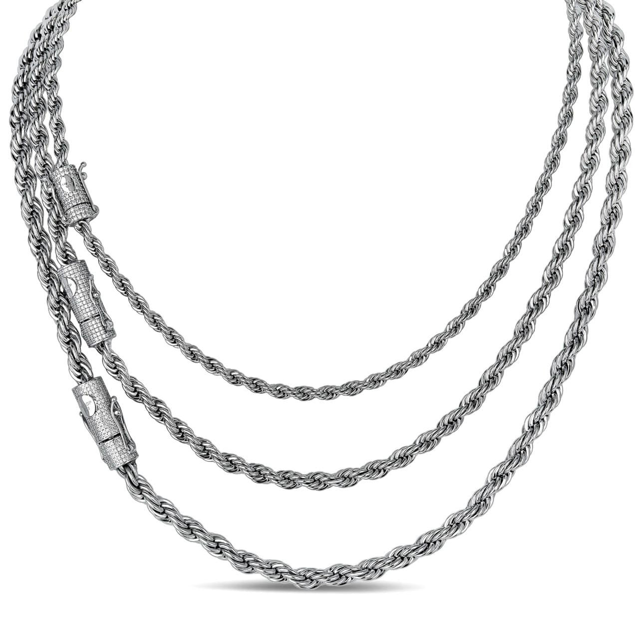 HarlemBling MOISSANITE CLASP Rope Chain Necklace - Stainless Steel W. 925 Silver Clasp - 18"-30" - 4mm-6mm