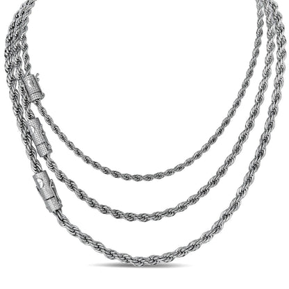 HarlemBling MOISSANITE CLASP Rope Chain Necklace - Stainless Steel W. 925 Silver Clasp - 18"-30" - 4mm-6mm