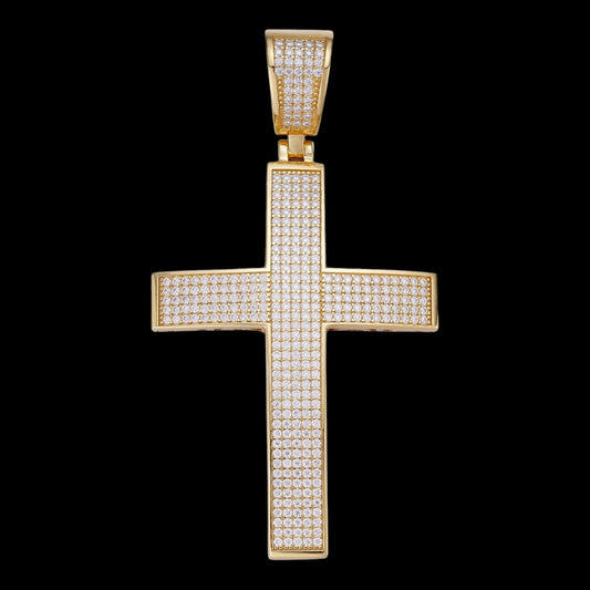 Solid 10k Yellow Gold 3ct VVS Moissanite Cross Pendant Necklace 19g Mens Large
