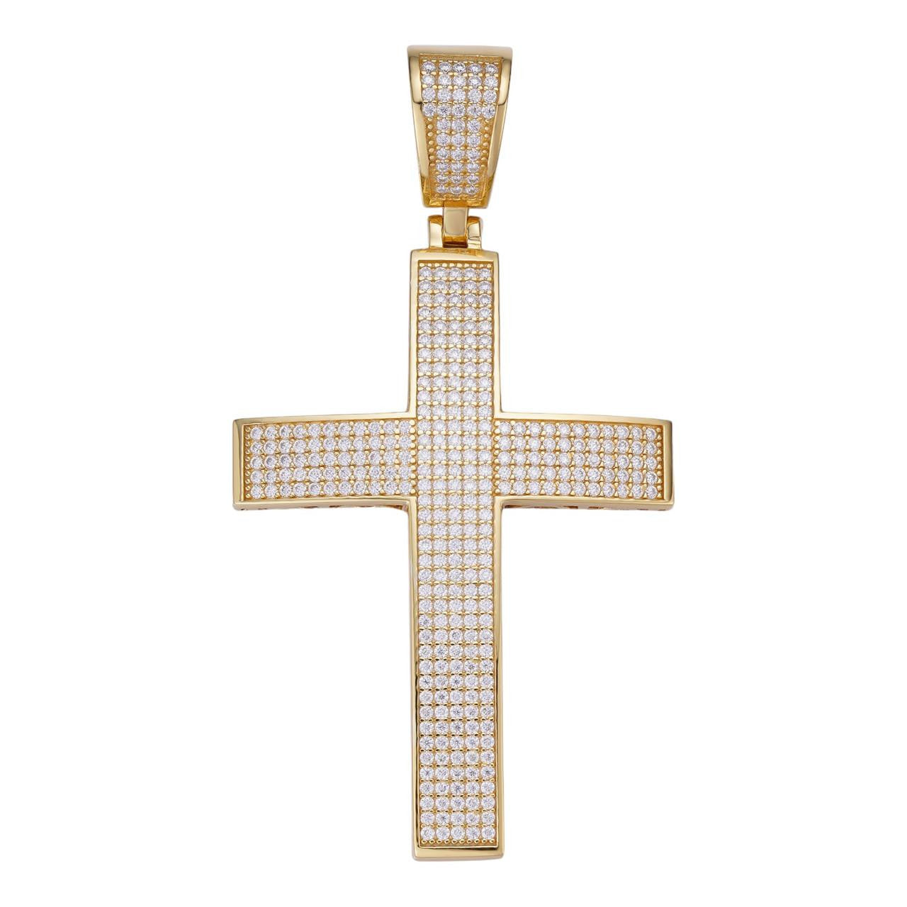 HarlemBling MOISSANITE Classic Iced Out Cross Pendant - 14k Gold Vermeil 925 Silver - Large 2.5"