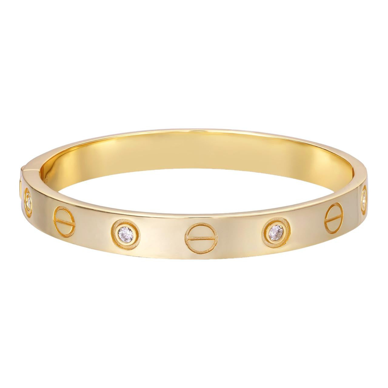 HarlemBling MOISSANITE Classic Love Bangle Bracelet - 14k Gold Vermeil 925 Silver - 5.5"-8"
