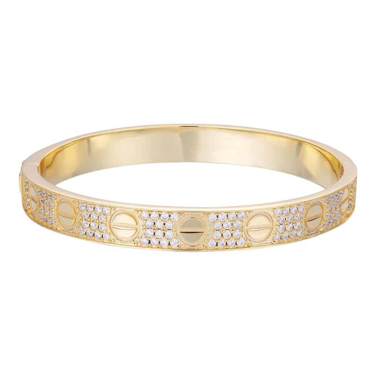 HarlemBling MOISSANITE Classic Love Bangle Bracelet Fully Iced Out - 14k Gold Vermeil 925 Silver - 5.5"-8"