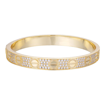 HarlemBling MOISSANITE Classic Love Bangle Bracelet Fully Iced Out - 14k Gold Vermeil 925 Silver - 5.5"-8"