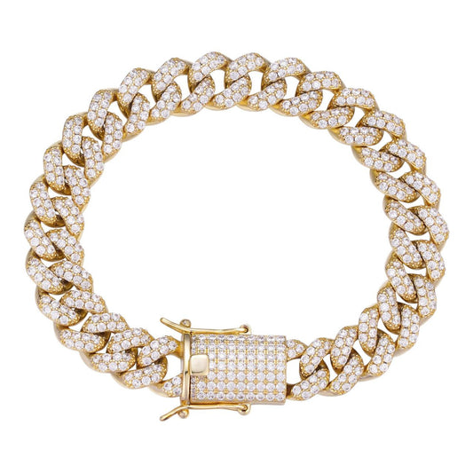 HarlemBling MOISSANITE Classic Miami Cuban Link Bracelet Iced Out - 14k Gold Vermeil 925 Silver - 6mm-18mm - 7-8.5"