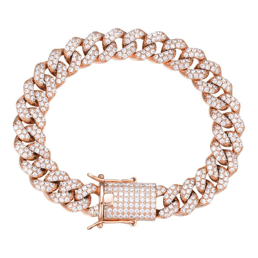 HarlemBling MOISSANITE Classic Miami Cuban Link Bracelet Iced Out - 14k Rose Gold Vermeil 925 Silver - 6mm-18mm - 7-8.5"