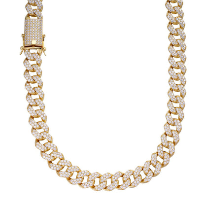 HarlemBling MOISSANITE Classic Miami Cuban Link Chain Necklace Iced Out - 14k Gold Vermeil 925 Silver - 6mm-18mm - 16-30"