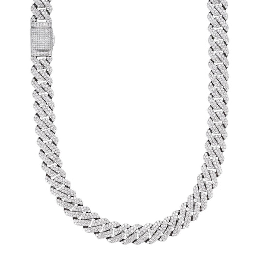 HarlemBling MOISSANITE Classic Prong Cuban Necklace Chain - 925 Silver - 14mm - 16"-30"