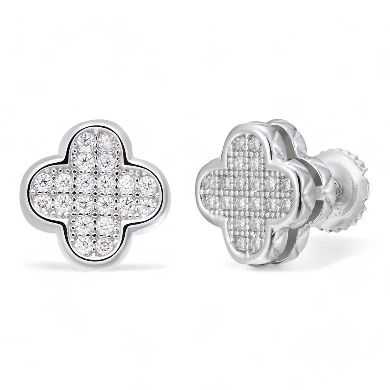 HarlemBling MOISSANITE Clover Fashionista Iced Out Earrings - 925 Silver - 10mm