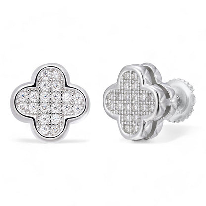 HarlemBling MOISSANITE Clover Fashionista Iced Out Earrings - 925 Silver - 10mm
