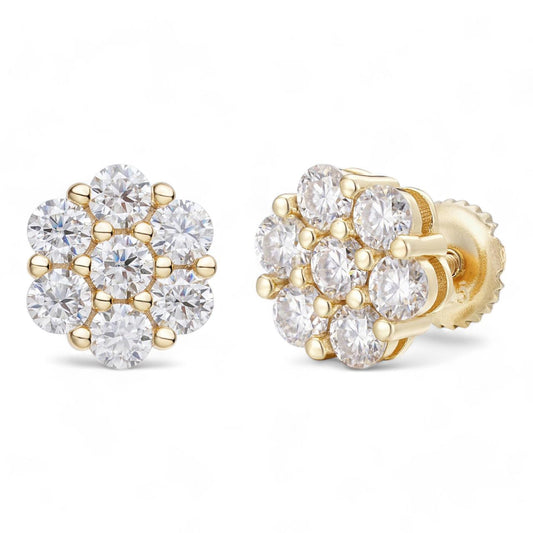 HarlemBling MOISSANITE Cluster Iced Out Honeycomb Set Earrings - 14k Gold Vermeil 925 Silver - 6mm -11mm