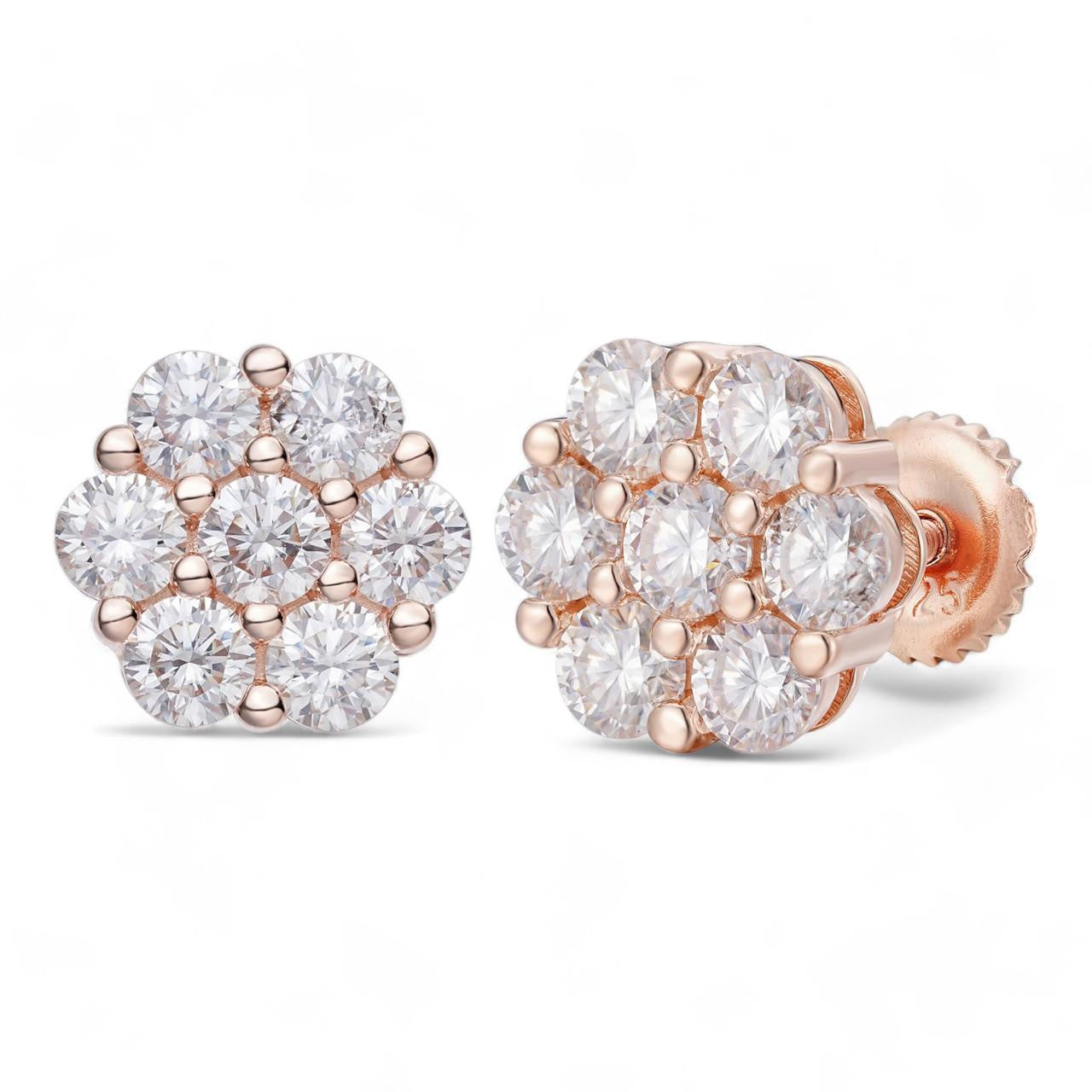 HarlemBling MOISSANITE Cluster Iced Out Honeycomb Set Earrings - 14k Rose Gold Vermeil 925 Silver - 6mm -11mm