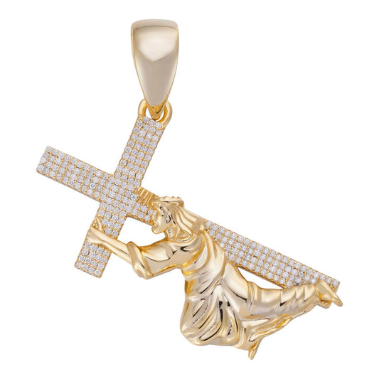 HarlemBling MOISSANITE Cross of Redemption Pendant - 14k Gold Vermeil 925 Silver - 3 Sizes 1"-3"