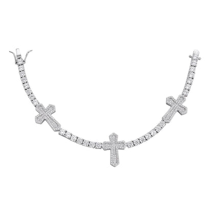 HarlemBling MOISSANITE Cross Tennis Bracelet Iced Out - 925 Silver - 4mm - 6"-8.5"