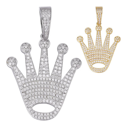 HarlemBling MOISSANITE Crown Pendant - 14k Gold Vermeil Or 925 Silver - Medium 1.75"