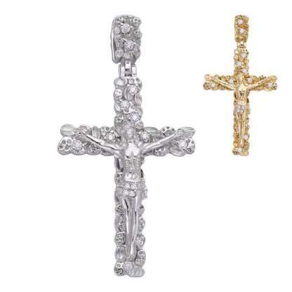 HarlemBling MOISSANITE Crucifix Jesus Iced Out Hip Hop Cross Pendant - 14k Yellow Gold Vermeil Or 925 Silver - Large 2.5"