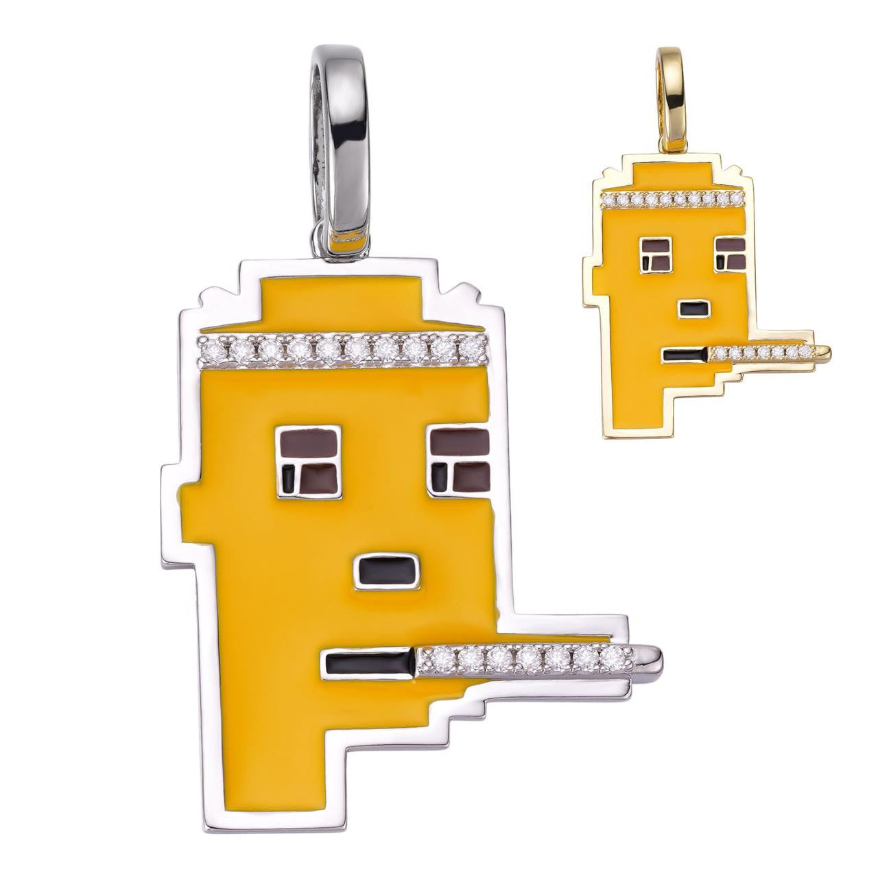 HarlemBling MOISSANITE Cryptopunk NFT Guy Smoking Blunt Pendant - 14k Gold Vermeil Or 925 Silver - Medium 1.75"