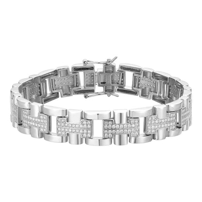 HarlemBling MOISSANITE Custom Hermes Presidential Link Bracelet Iced Out - 925 Silver - 12mm - 7.5"-8.5"