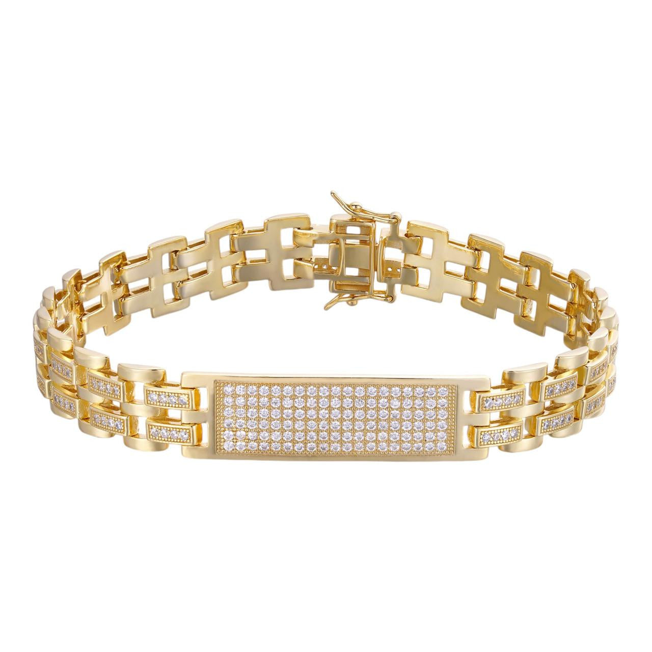 HarlemBling MOISSANITE Custom Presidential ID Link Bracelet Iced Out - 14k Gold Vermeil 925 Silver - 10.5mm - 7"-8.5"