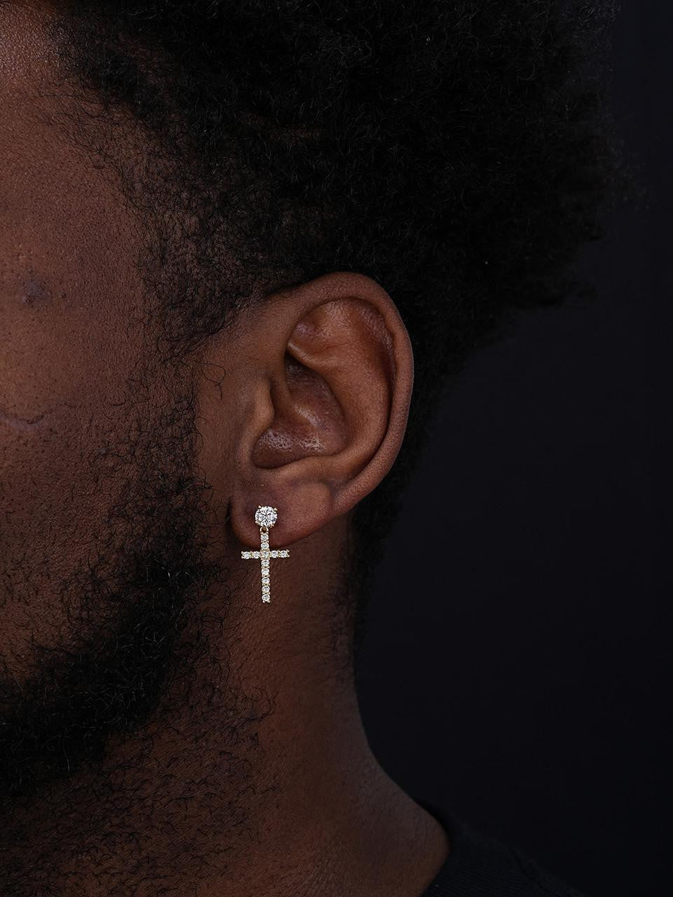 HarlemBling MOISSANITE Dangling Cross Out Earrings W. Solitaire Stud - 14k Gold Vermeil 925 Silver