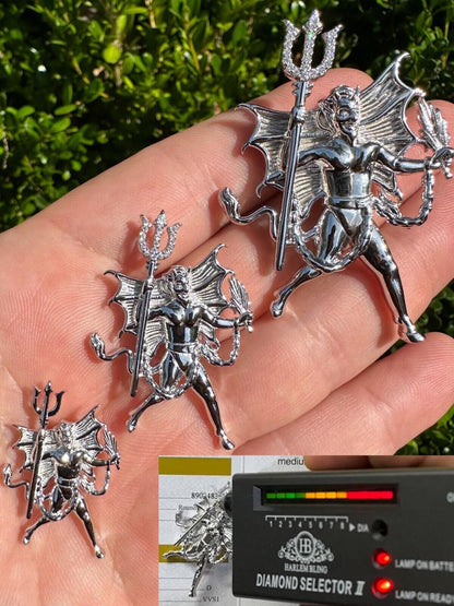 HarlemBling MOISSANITE Devil Satan Pendant - Iced Moissanite Demon Necklace Real 925 Silver