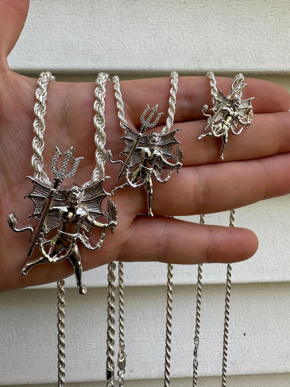 HarlemBling MOISSANITE Devil Satan Pendant - Iced Moissanite Demon Necklace Real 925 Silver