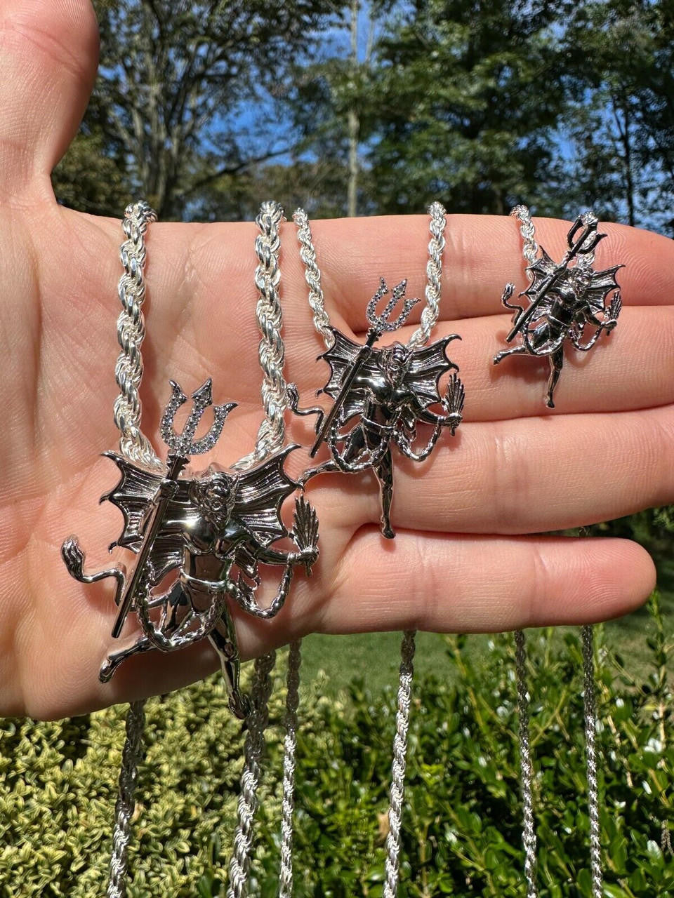 HarlemBling MOISSANITE Devil Satan Pendant - Iced Moissanite Demon Necklace Real 925 Silver