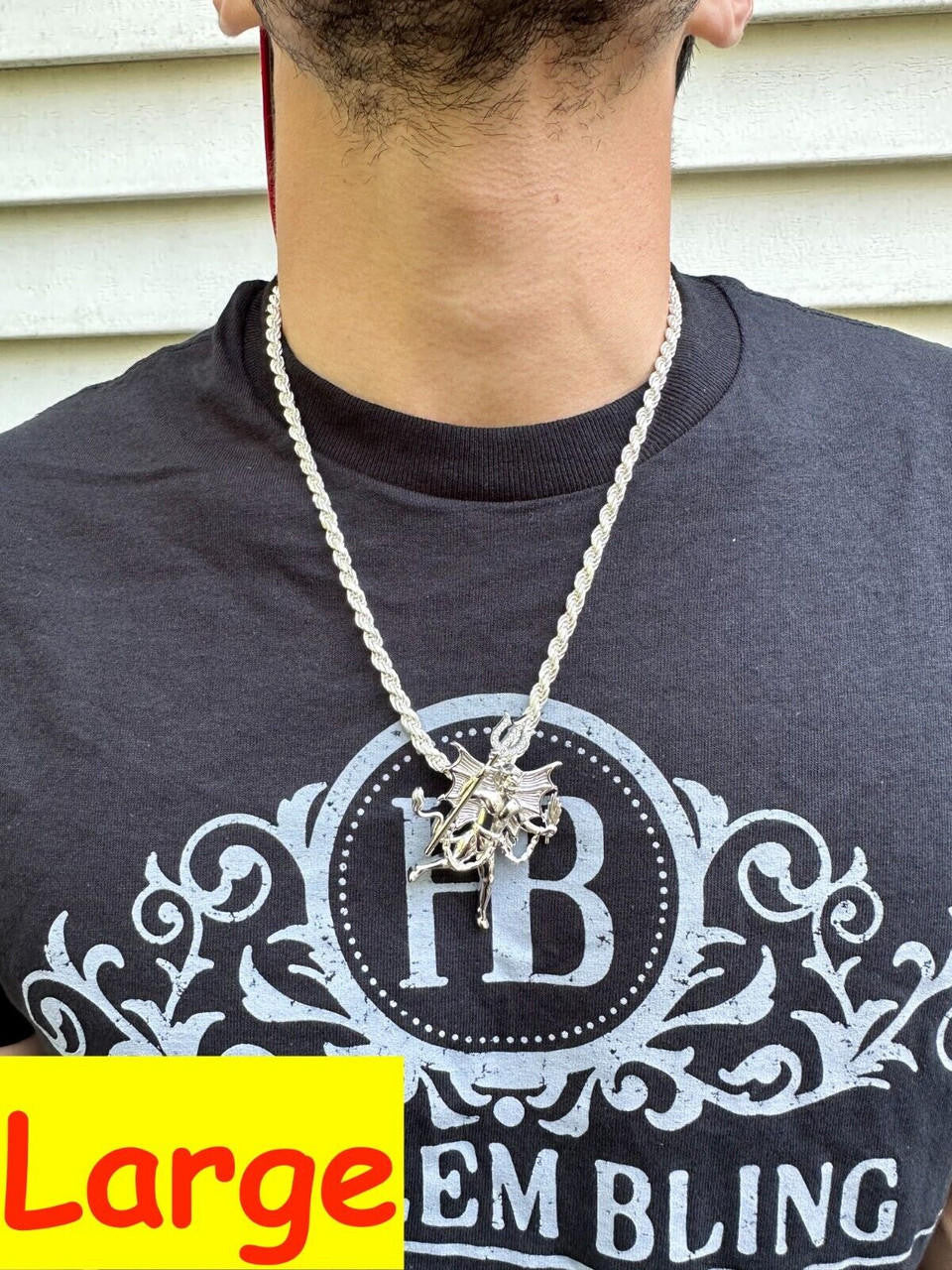 HarlemBling MOISSANITE Devil Satan Pendant - Iced Moissanite Demon Necklace Real 925 Silver