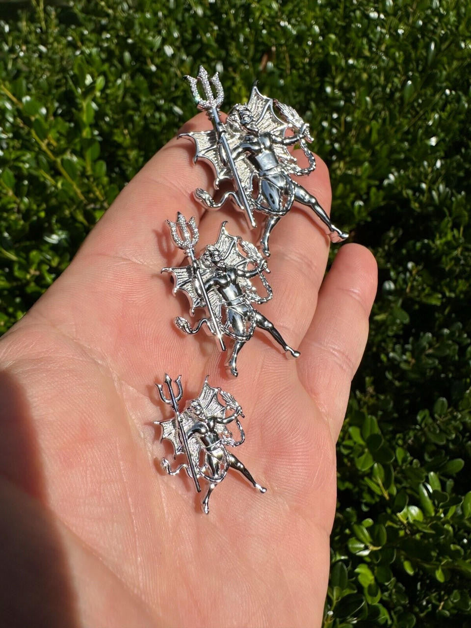 HarlemBling MOISSANITE Devil Satan Pendant - Iced Moissanite Demon Necklace Real 925 Silver
