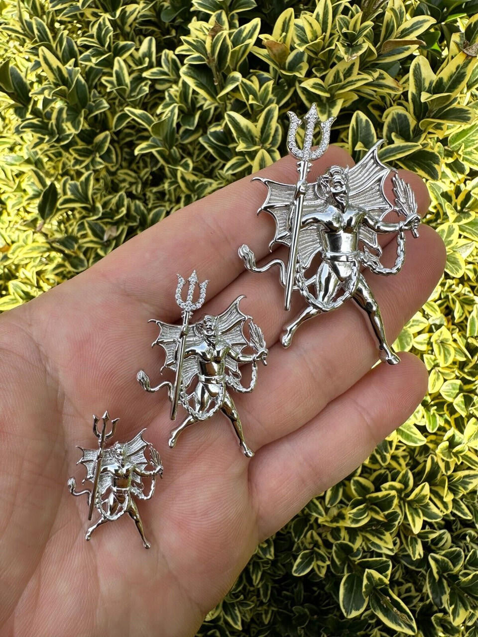 HarlemBling MOISSANITE Devil Satan Pendant - Iced Moissanite Demon Necklace Real 925 Silver