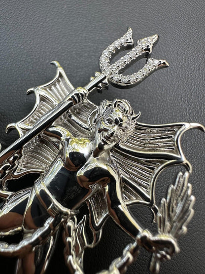 HarlemBling MOISSANITE Devil Satan Pendant - Iced Moissanite Demon Necklace Real 925 Silver