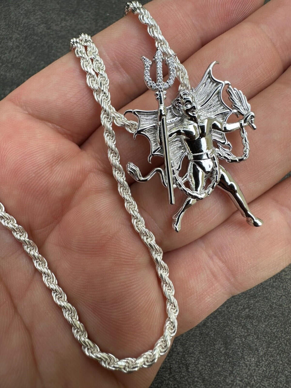HarlemBling MOISSANITE Devil Satan Pendant - Iced Moissanite Demon Necklace Real 925 Silver