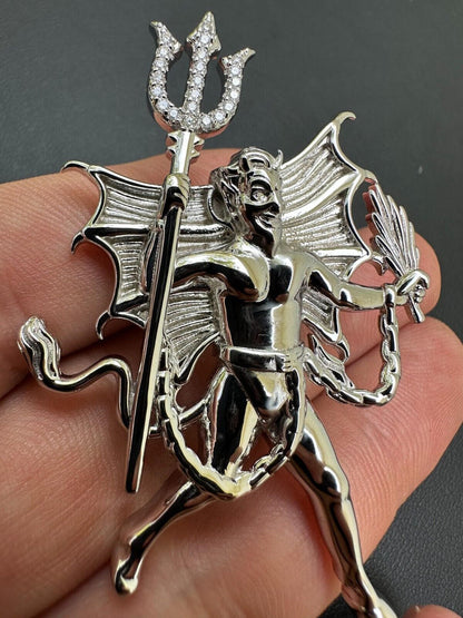 HarlemBling MOISSANITE Devil Satan Pendant - Iced Moissanite Demon Necklace Real 925 Silver