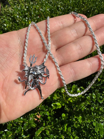 HarlemBling MOISSANITE Devil Satan Pendant - Iced Moissanite Demon Necklace Real 925 Silver