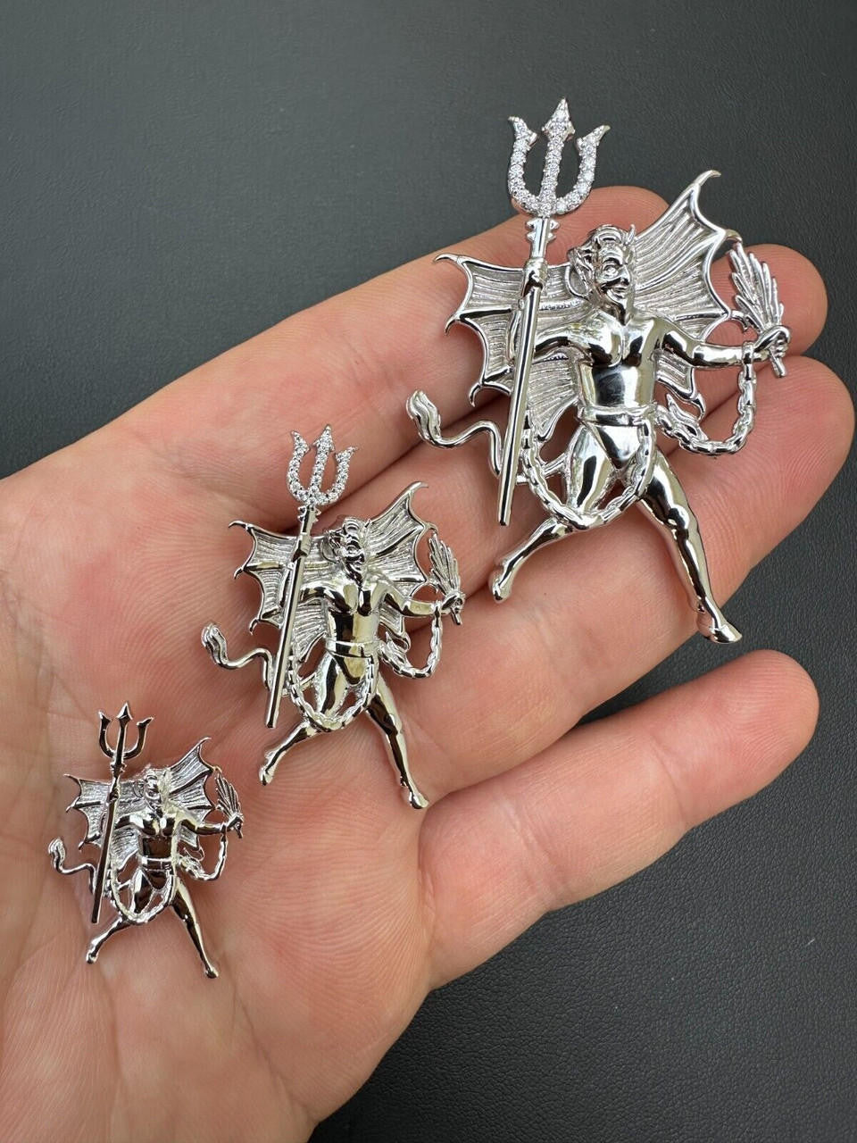 HarlemBling MOISSANITE Devil Satan Pendant - Iced Moissanite Demon Necklace Real 925 Silver