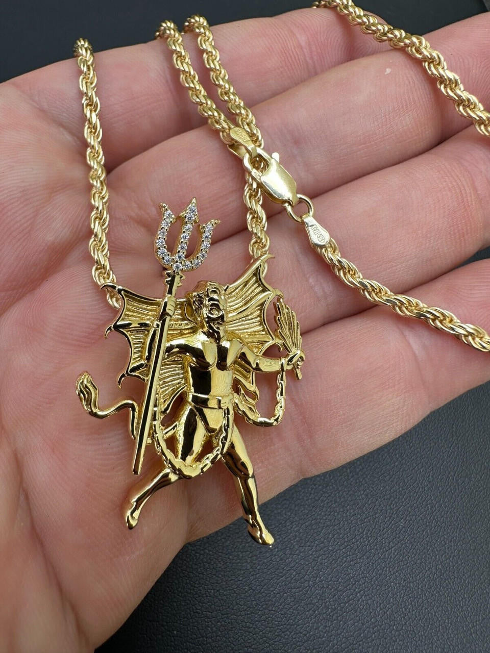 HarlemBling MOISSANITE Devil Satan Pendant - Moissanite Demon Necklace 14k Gold & 925 Silver