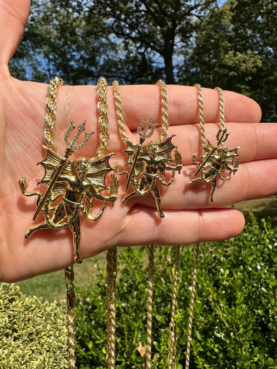 HarlemBling MOISSANITE Devil Satan Pendant - Moissanite Demon Necklace 14k Gold & 925 Silver