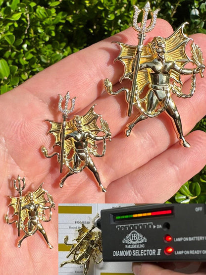 HarlemBling MOISSANITE Devil Satan Pendant - Moissanite Demon Necklace 14k Gold & 925 Silver