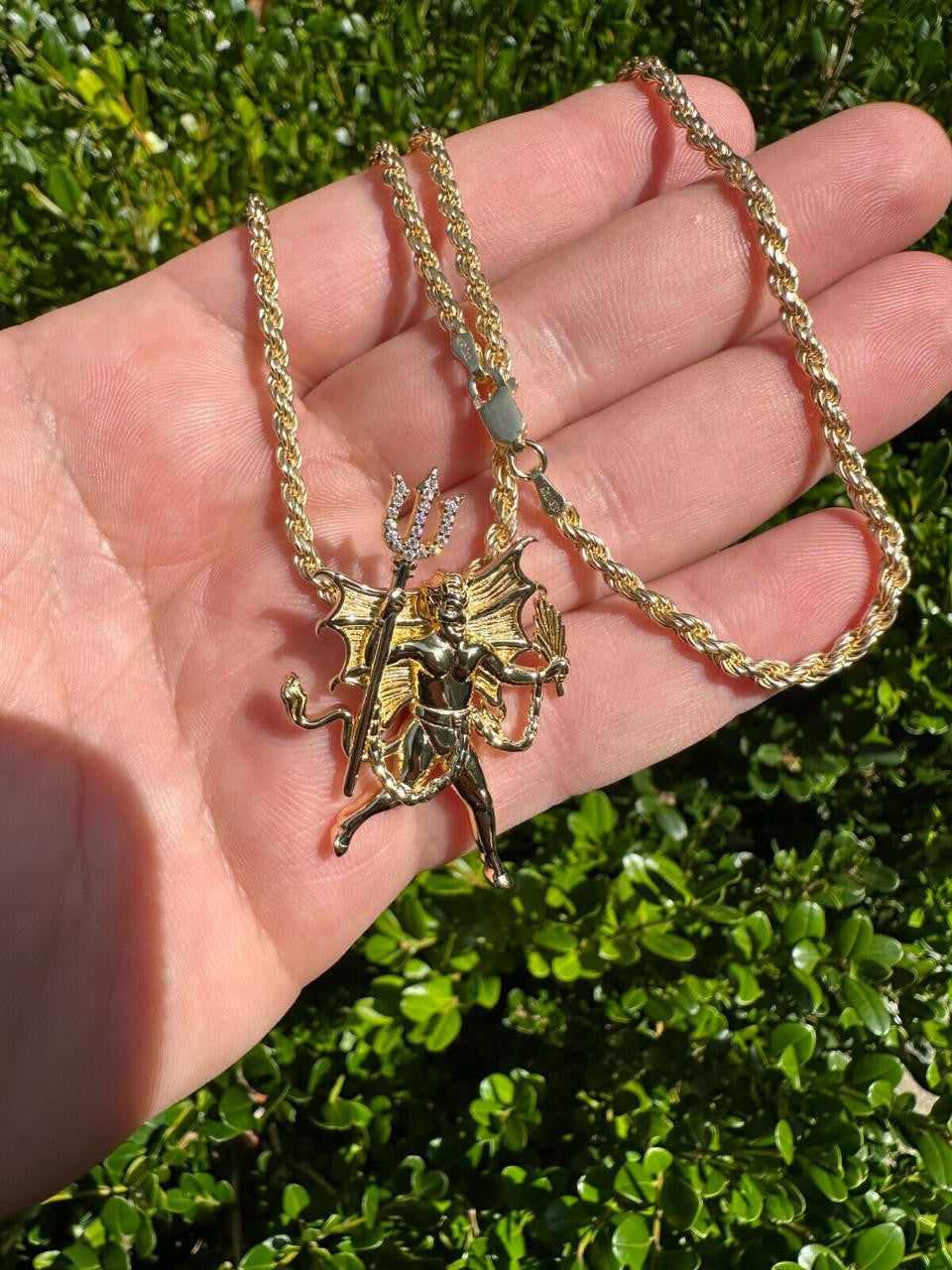 HarlemBling MOISSANITE Devil Satan Pendant - Moissanite Demon Necklace 14k Gold & 925 Silver