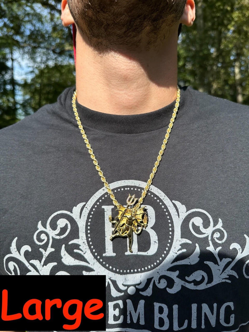 HarlemBling MOISSANITE Devil Satan Pendant - Moissanite Demon Necklace 14k Gold & 925 Silver