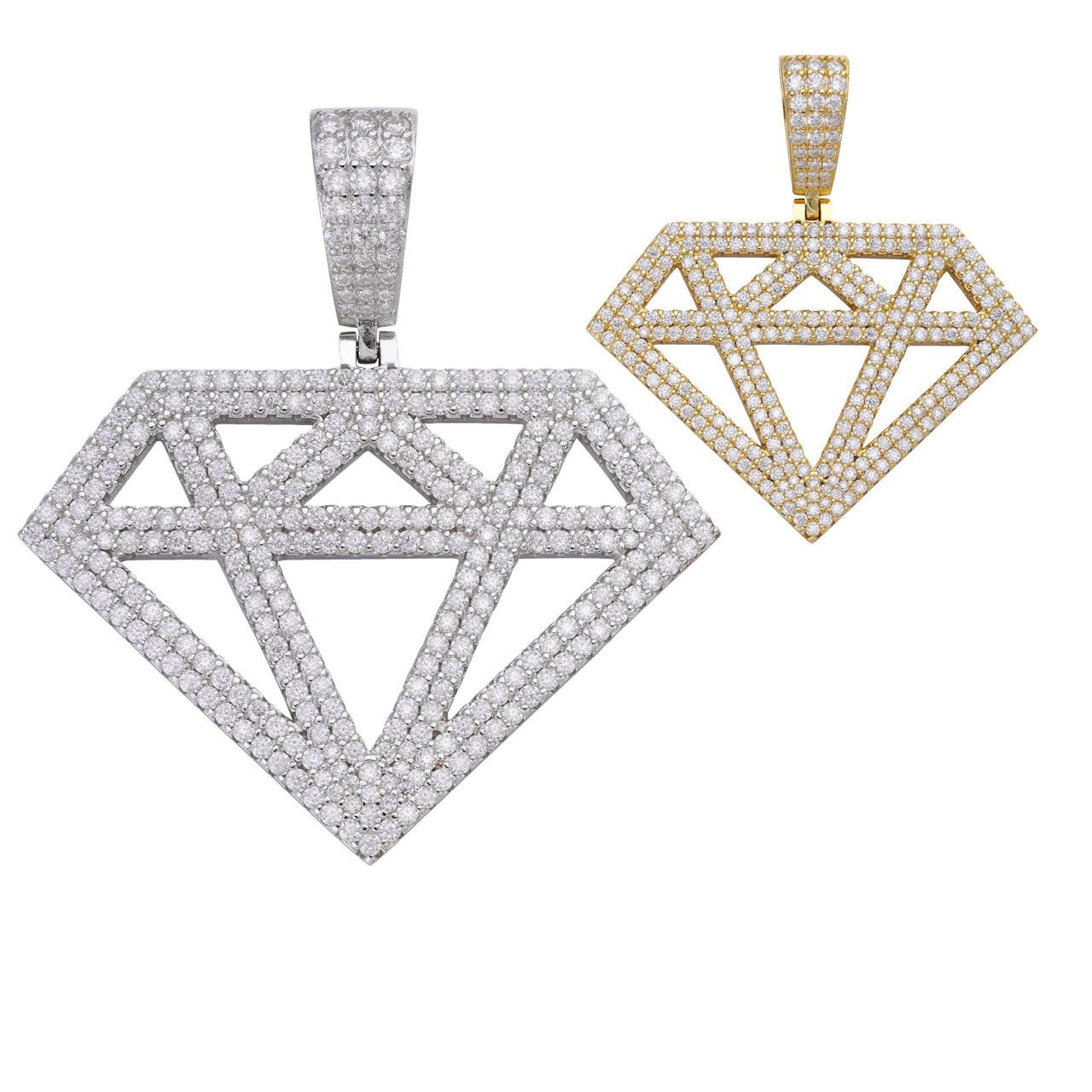 HarlemBling MOISSANITE Diamond Shape Pendant - 14k Gold Vermeil or 925 Silver - Medium 1.75"