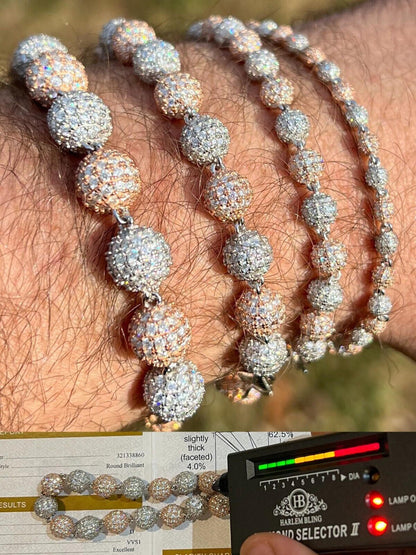 HarlemBling Moissanite Disco Moon Ball Bracelet 925 Silver & 14k Rose Gold Pass Diamond Test