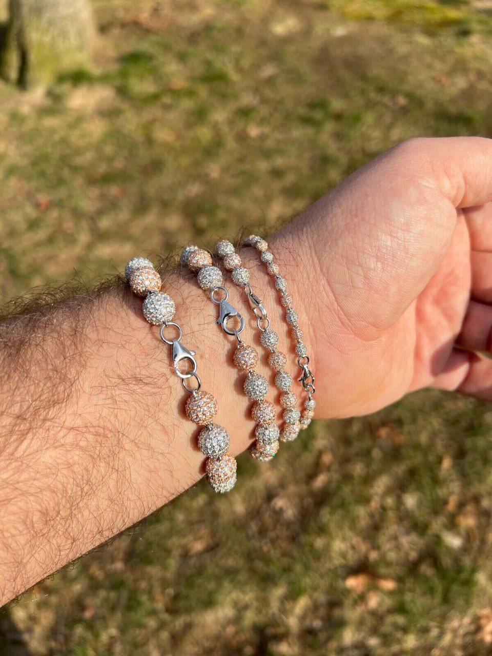 HarlemBling Moissanite Disco Moon Ball Bracelet 925 Silver & 14k Rose Gold Pass Diamond Test