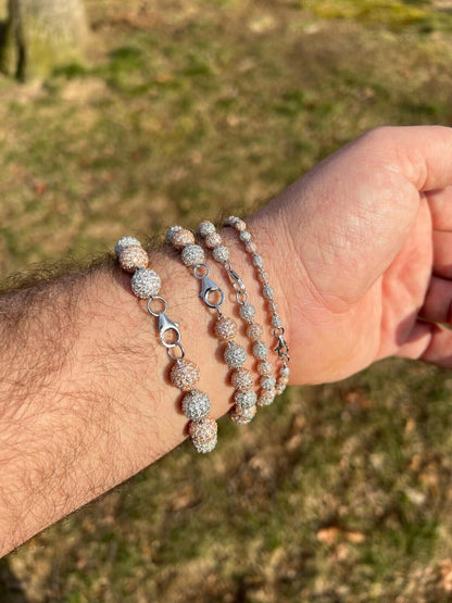 HarlemBling Moissanite Disco Moon Ball Bracelet 925 Silver & 14k Rose Gold Pass Diamond Test