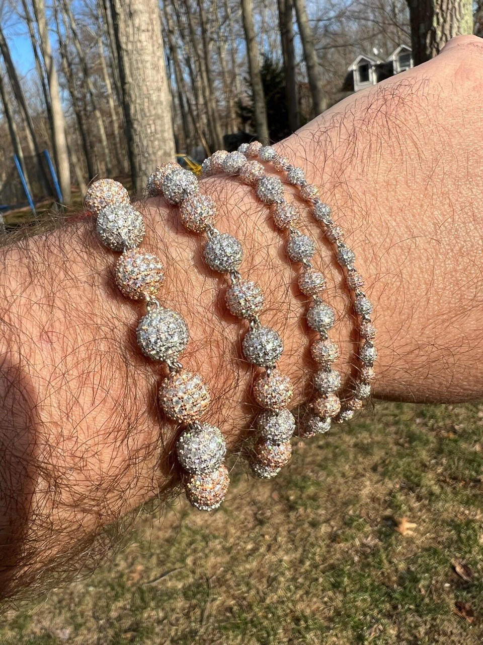 HarlemBling Moissanite Disco Moon Ball Bracelet 925 Silver & 14k Rose Gold Pass Diamond Test