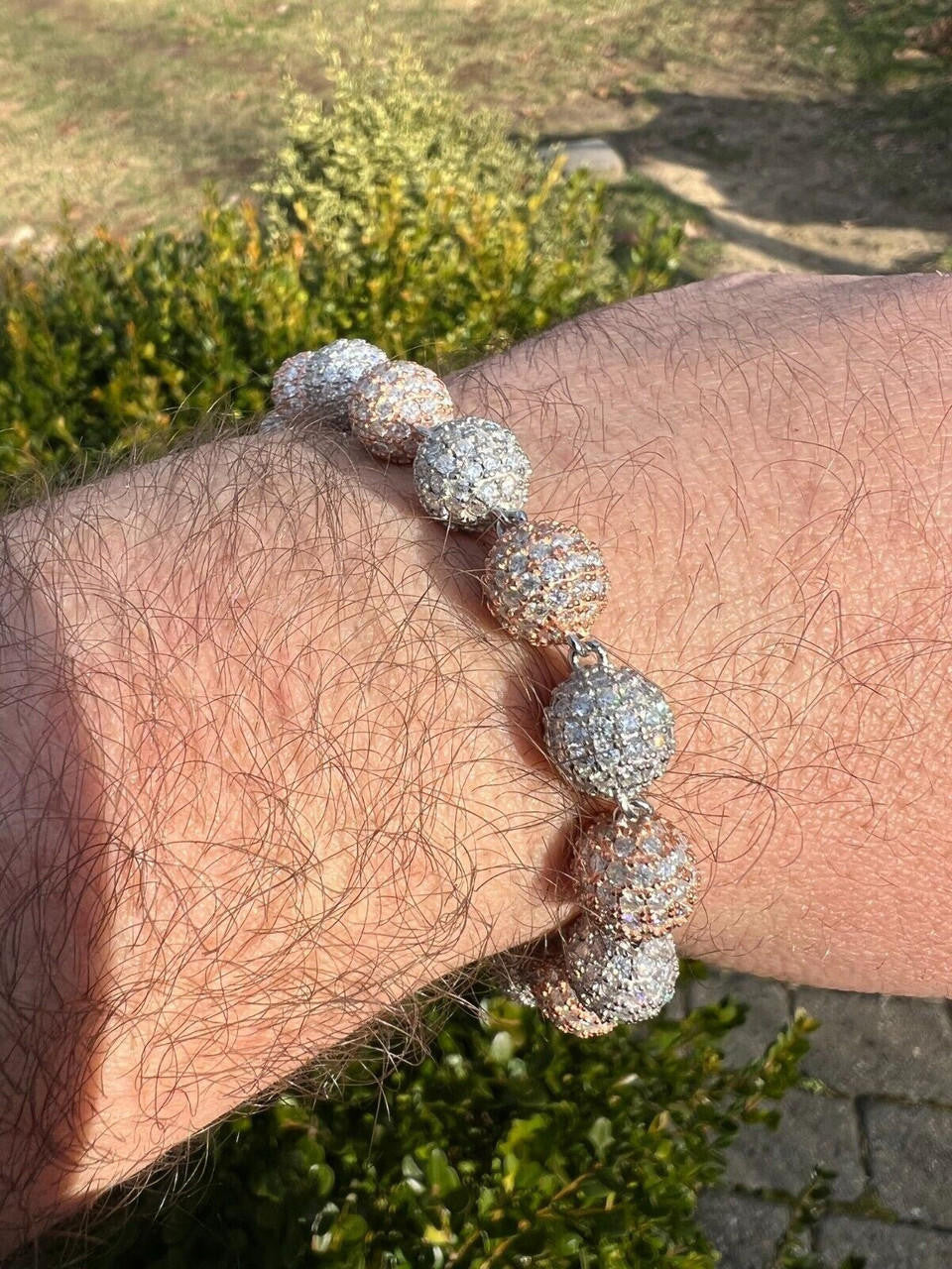 HarlemBling Moissanite Disco Moon Ball Bracelet 925 Silver & 14k Rose Gold Pass Diamond Test