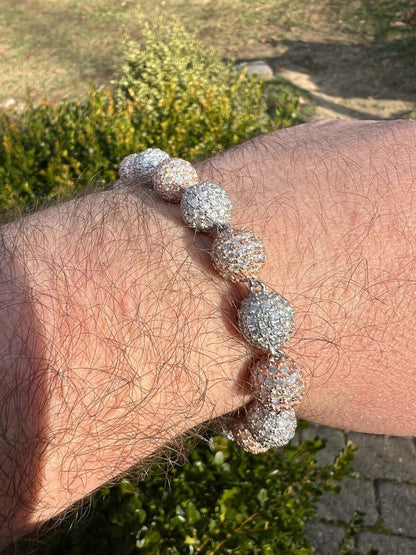 HarlemBling Moissanite Disco Moon Ball Bracelet 925 Silver & 14k Rose Gold Pass Diamond Test