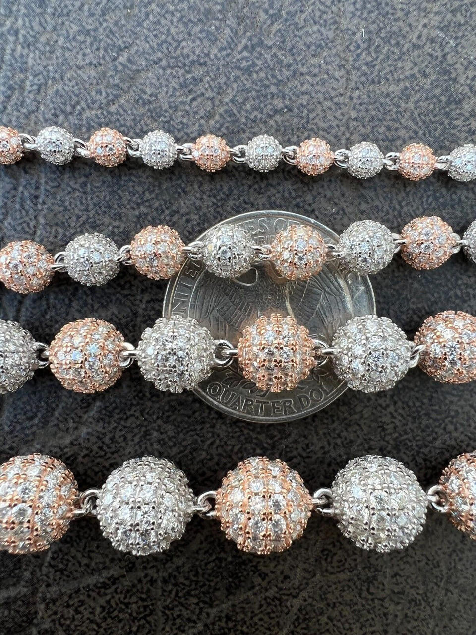 HarlemBling Moissanite Disco Moon Ball Bracelet 925 Silver & 14k Rose Gold Pass Diamond Test