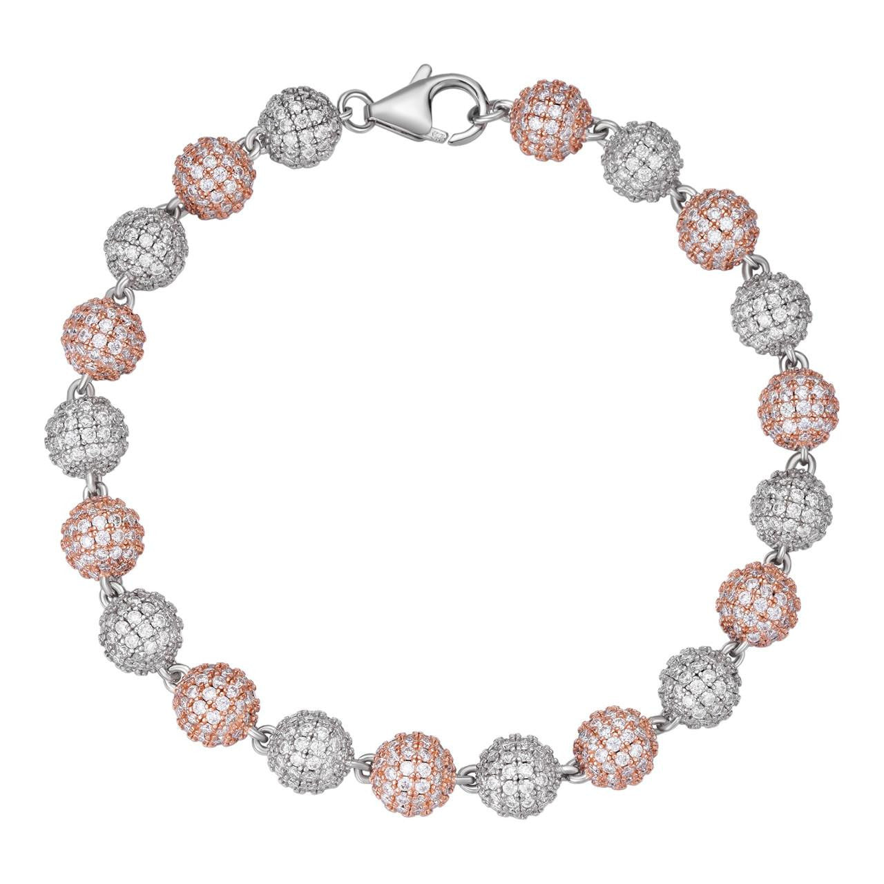 HarlemBling Moissanite Disco Moon Ball Bracelet 925 Silver & 14k Rose Gold Pass Diamond Test