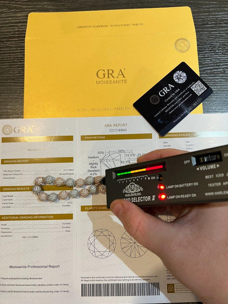 HarlemBling Moissanite Disco Moon Ball Bracelet 925 Silver & 14k Rose Gold Pass Diamond Test