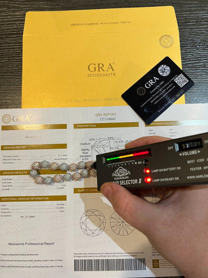 HarlemBling Moissanite Disco Moon Ball Bracelet 925 Silver & 14k Rose Gold Pass Diamond Test